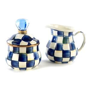 Brand New Mackenzie-Childs Royal Check Creamer & Sugar Bowl Set